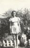 Darlene Van Pelt by fish pond in yard, Nov 1941, Glendale, CA