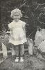 Lois Van Pelt wearing a yellow dress with red stripes, May 1942, Glendale, CA